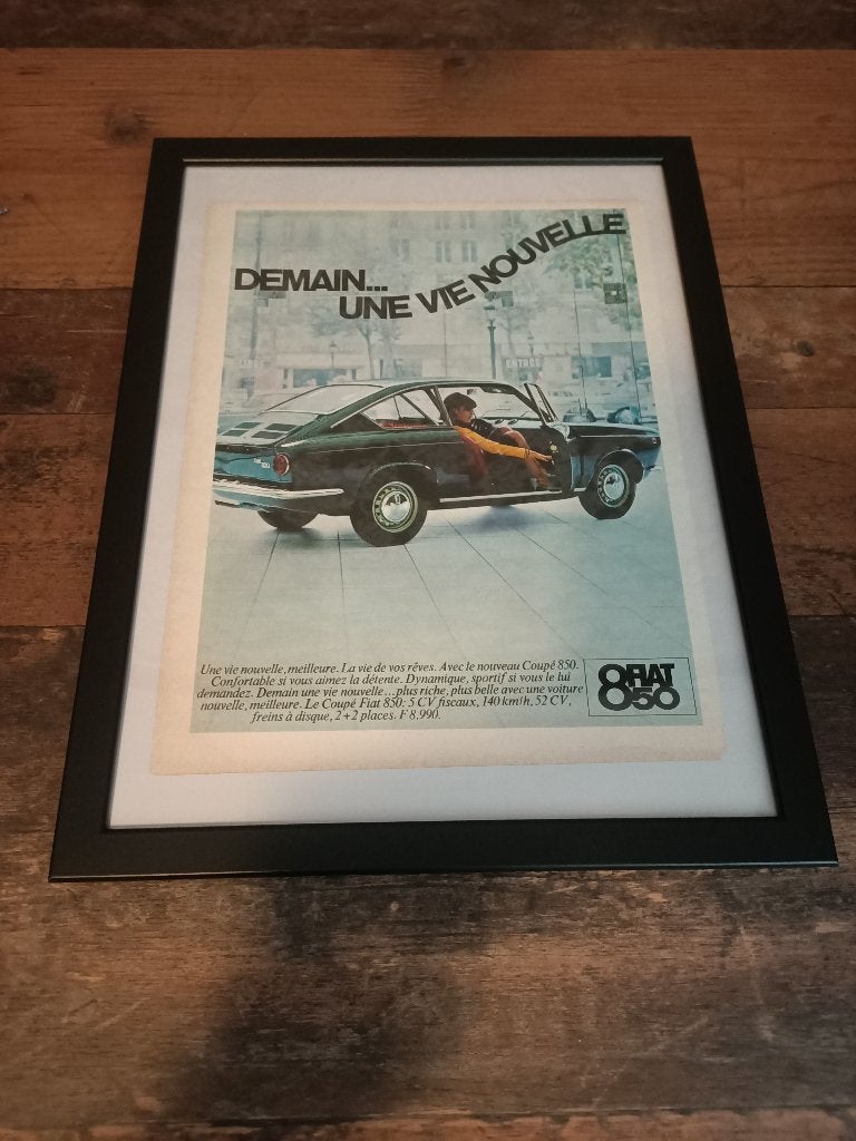 Oude Reclame (in lijst) Fiat 850 Coupe (1967) 40x30, Verzenden