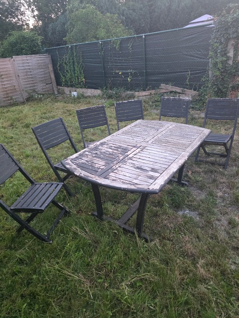 Salon de jardin en bois (Table + 6 chaises pliantes), Ophalen, Zo goed als nieuw, Hout, Inklapbaar