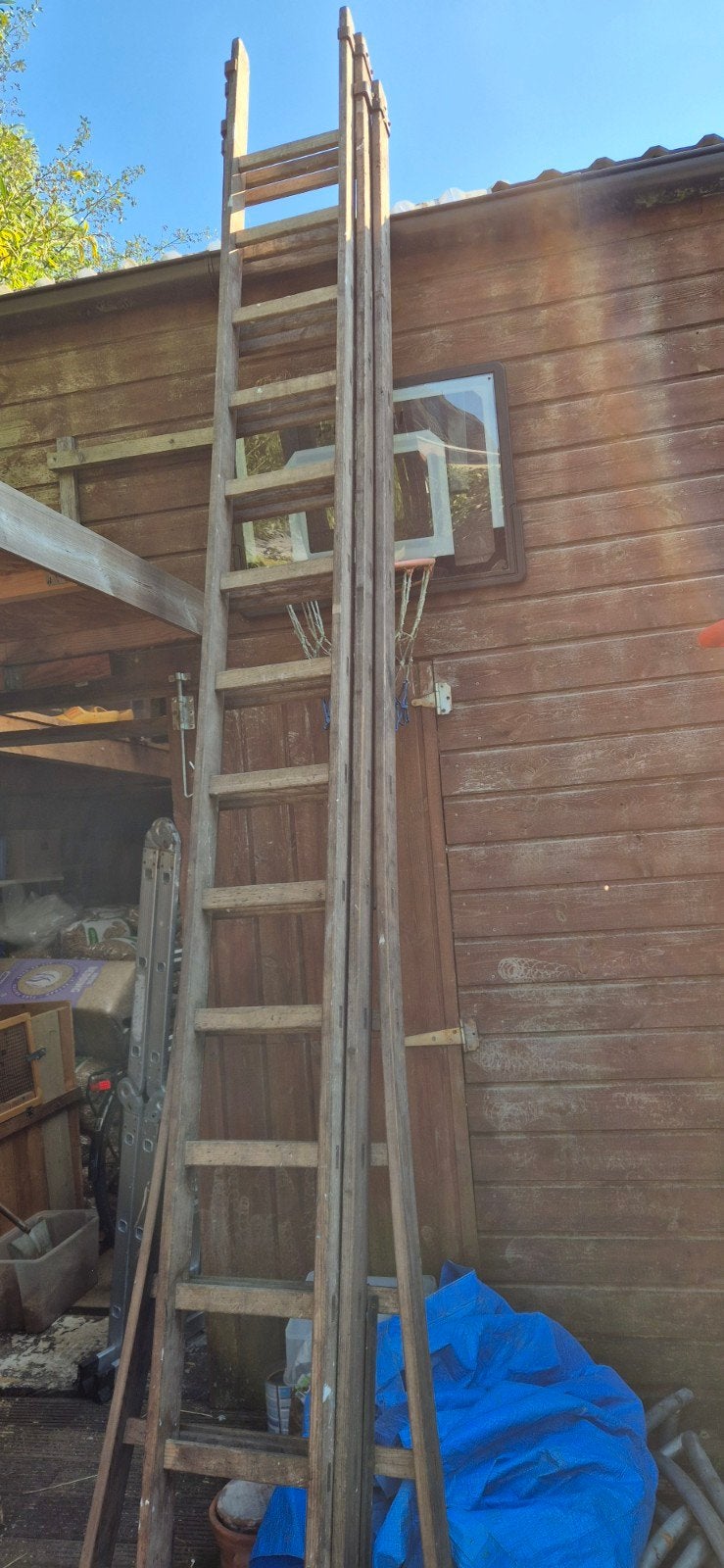 houten ladder 3 delen, Ophalen, Gebruikt, Ladder, 4 meter of meer