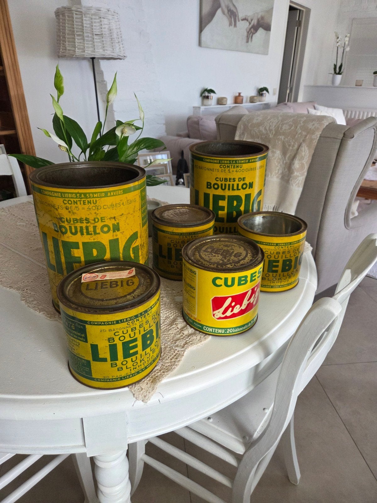 Prachtige set van 6 vintage Liebig bouillonblikken – Brocant, Verzamelen, Ophalen