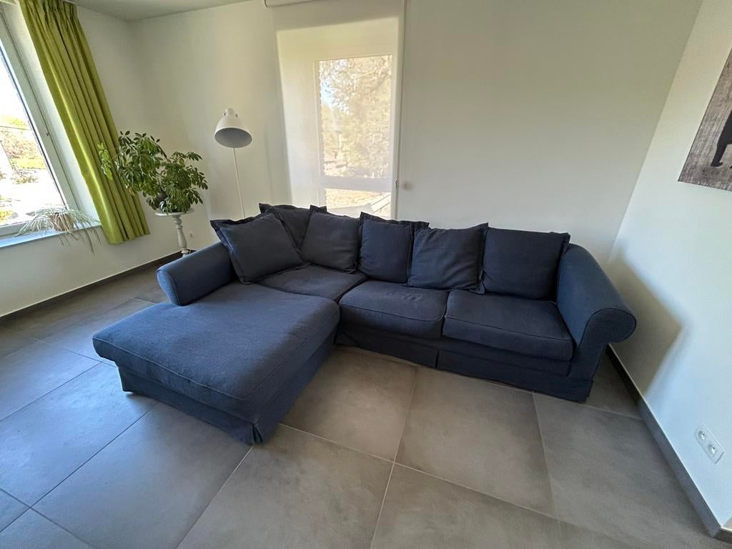 Hoekzetel blauw 3m breed, 1,9m diep super comfortabel, Ophalen, Gebruikt, Stof