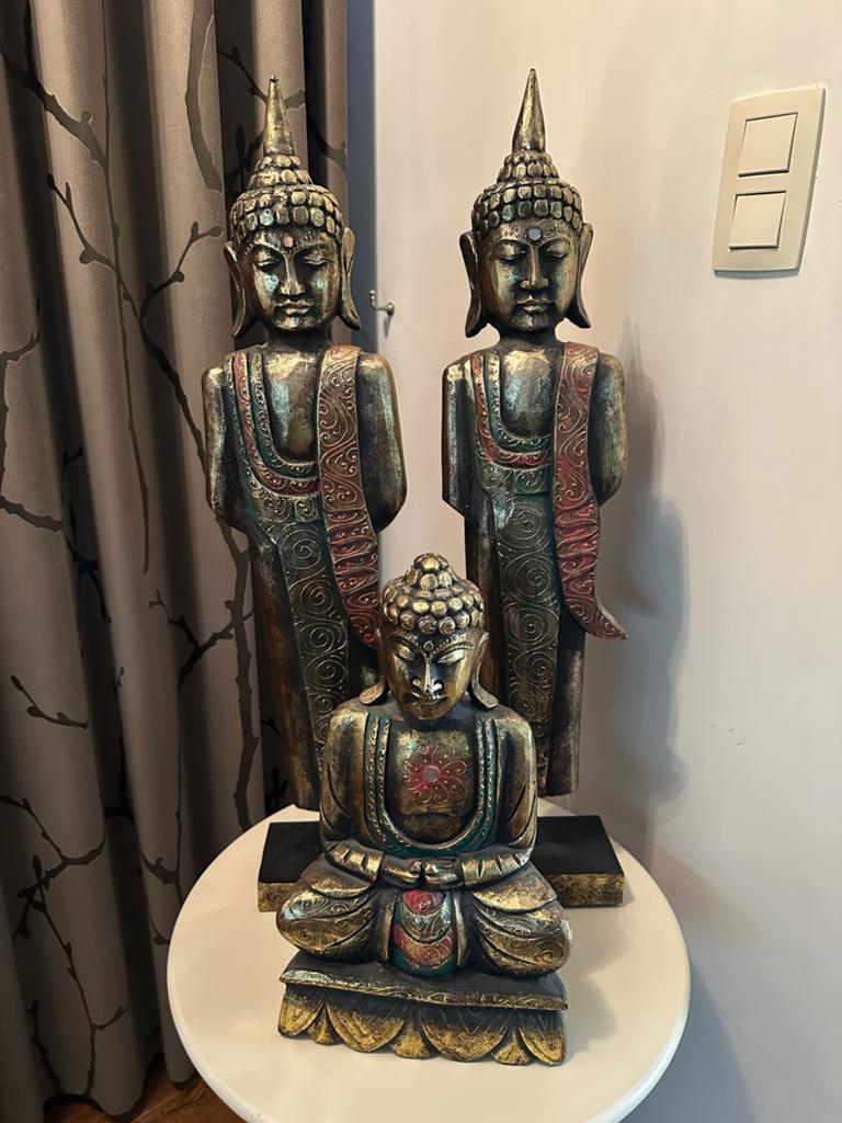 Boeddha houten beelden 3x decoratie, Enlèvement, Comme neuf