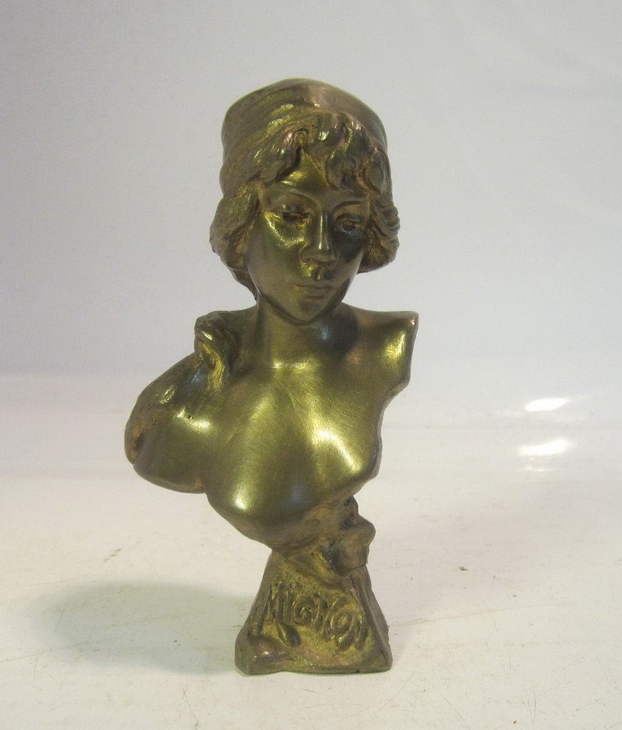 Bronze ancien art nouveau E. Villanis, Mignon, vers 1900, Enlèvement ou Envoi, Moins de 20 cm, Brons, Femme