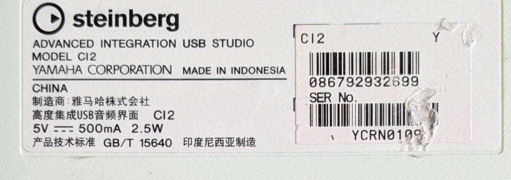 Steinberg CI2, intégration avancée, USB Studio, Enlèvement ou Envoi, Utilisé, Audio