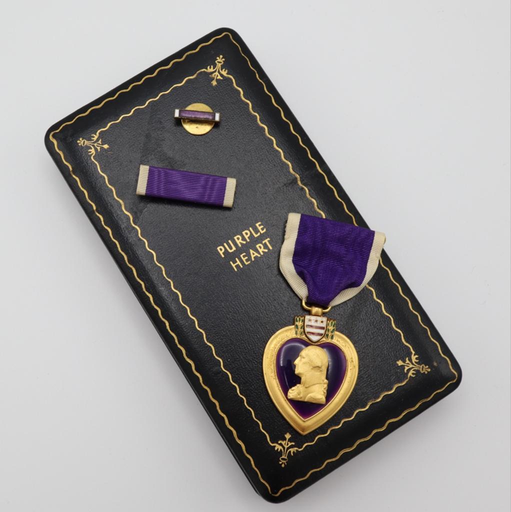US WWII Cased Purple Heart, Slot Brooch, Ophalen, Landmacht, Lintje, Medaille of Wings