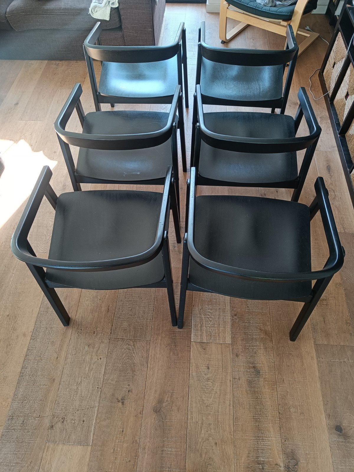 6 zwarte stoelen in massief hout, Ophalen, Hout