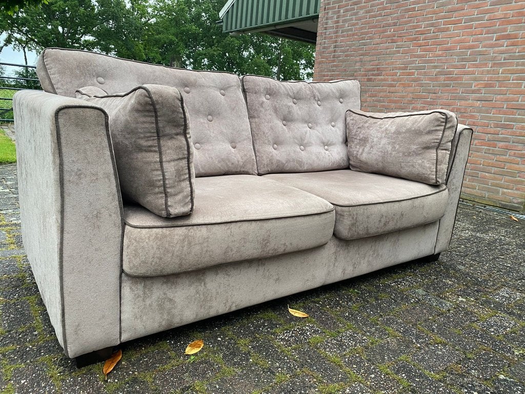 Prachtige stoffen beige / taupe bank / bankstel, Gebruikt, 125 cm of meer, Ophalen of Verzenden, 75 tot 100 cm