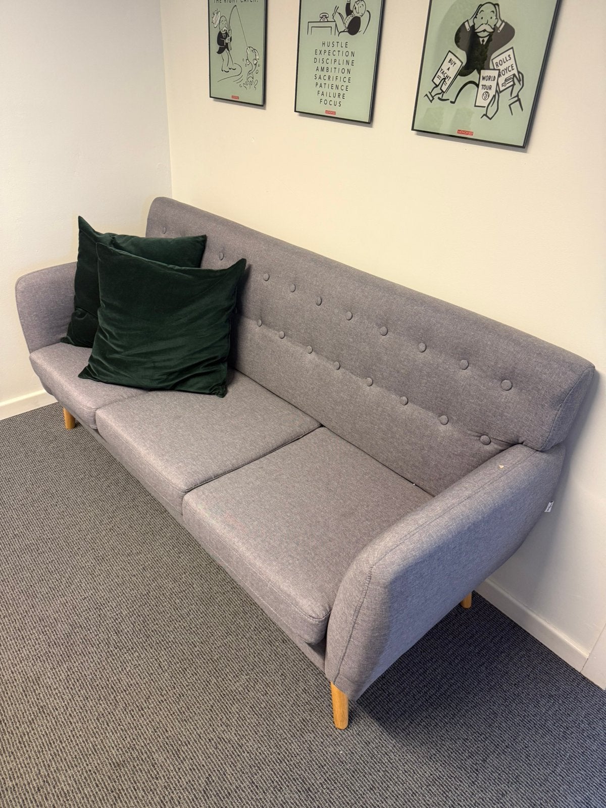 Fauteuil en tissu gris, Trois personnes, Moins de 75 cm, 150 à 200 cm, Comme neuf