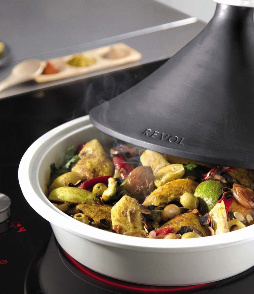 Nieuw | Revolution Tajine 32 cm zwart-wit matte uitvoering, Huis en Inrichting, Keuken | Potten en Pannen, Met handvatten, Tajine