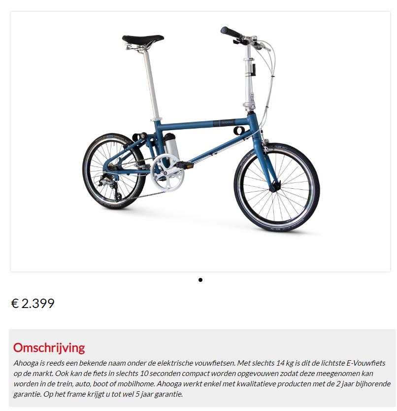 Elektrische lichte plooifiets of vouwfiets Ahooga., 20 inch of meer, Heren, Versnellingen, Zo goed als nieuw