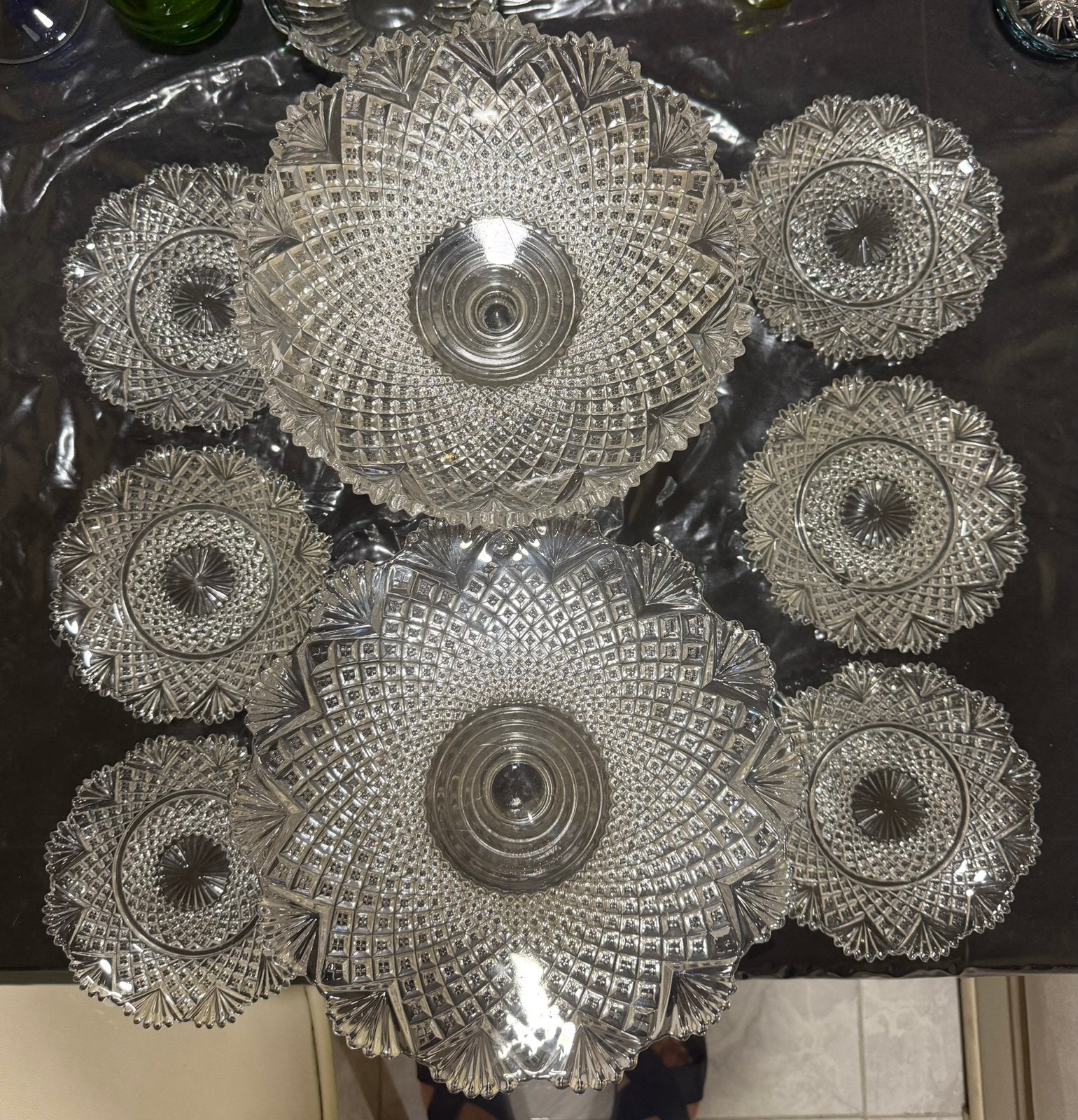 Val St. Lambert geperst halfkristal dessertset, Antiek en Kunst, Antiek | Glaswerk en Kristal, Ophalen