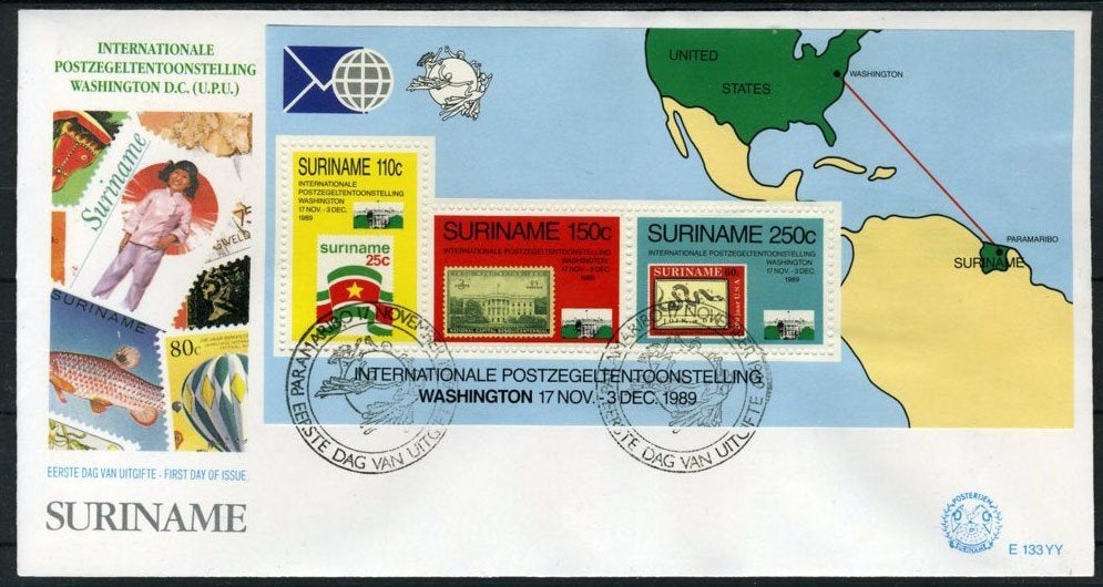 SURINAME E133YY FDC 1989 - Washington, Postzegels en Munten, Postzegels | Suriname, Verzenden, Gestempeld