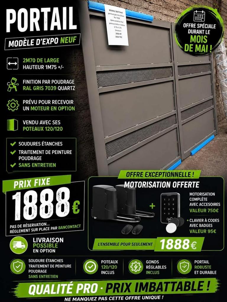 Portail - barrière neuf destockage, Enlèvement, Comme neuf