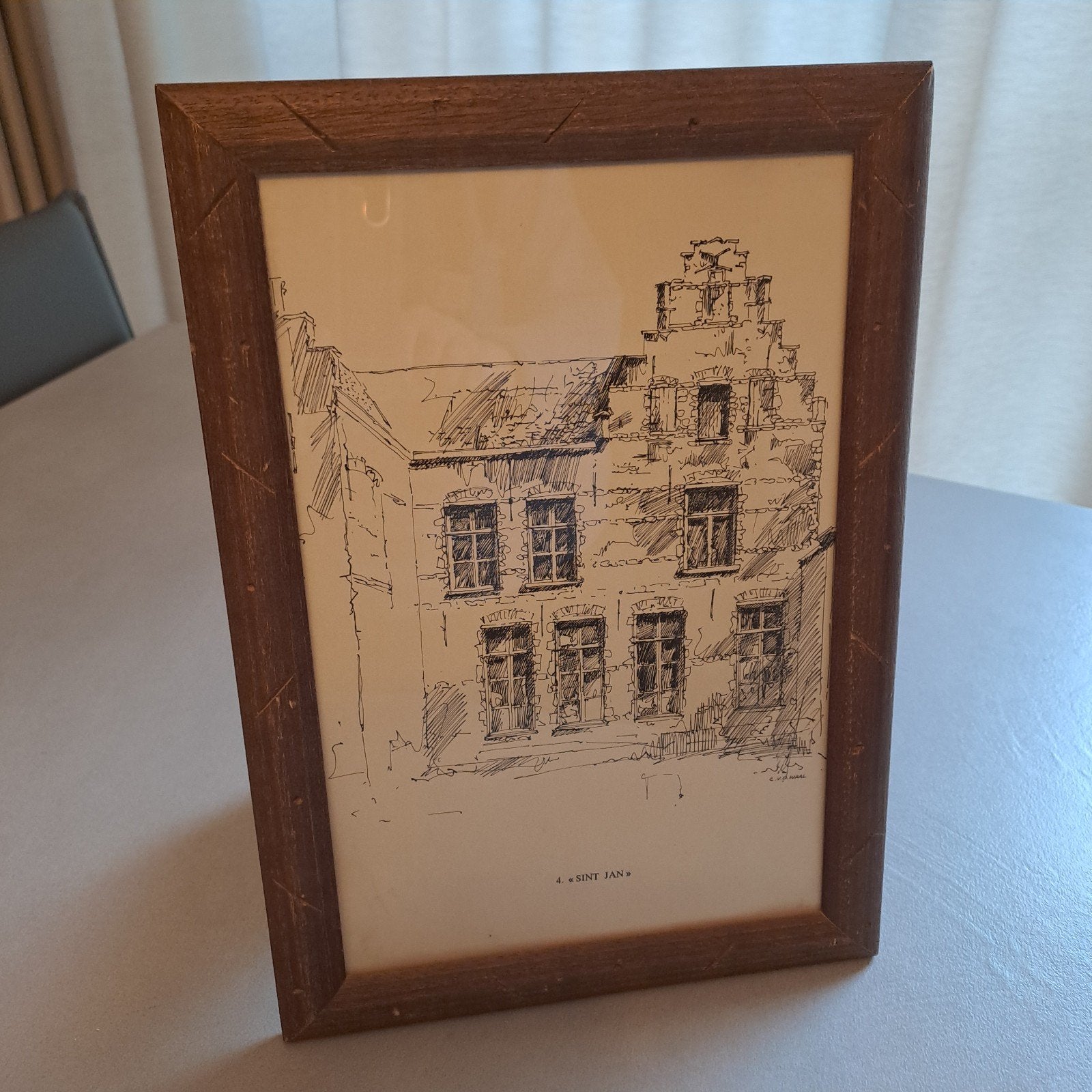 Ets van C.V. D. Waal 'Sint Jan', Antiek en Kunst, Ophalen, Ets, Achter glas