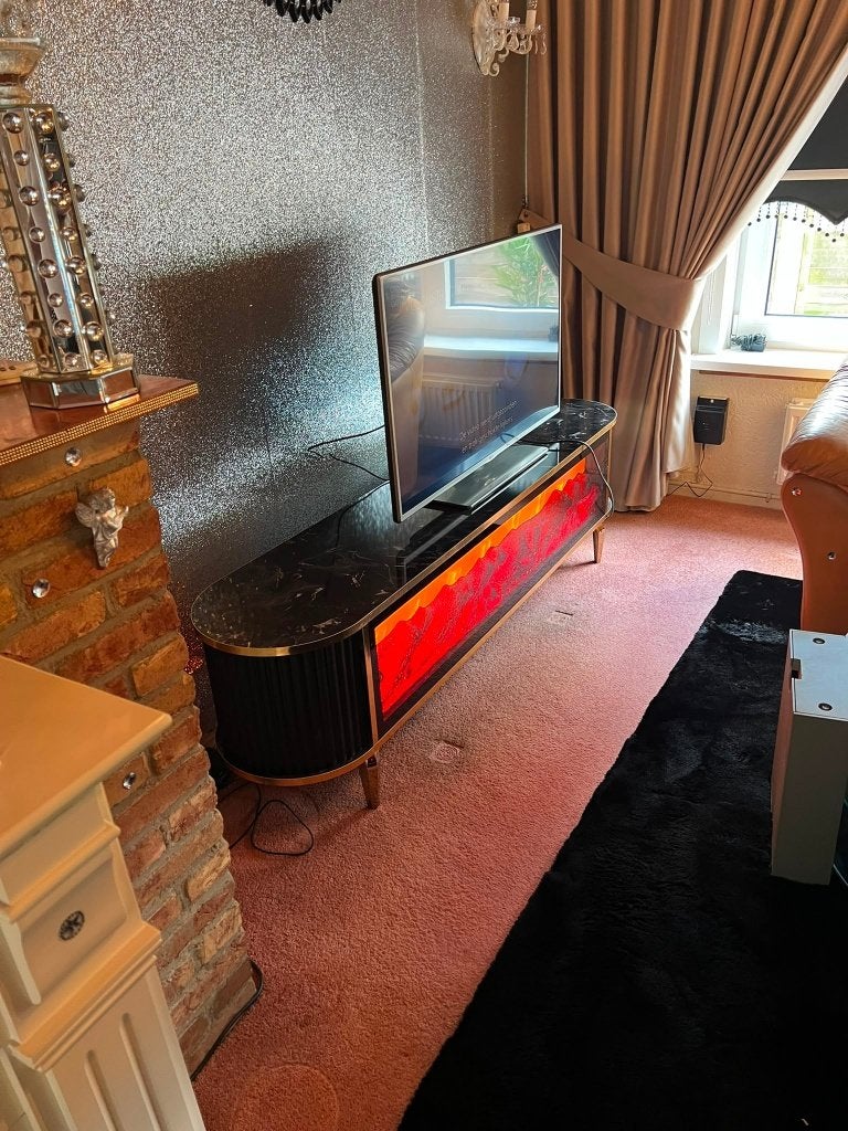 TV-meubel met LED Sfeerhaard 180 cm Wit Bluetooth, Enlèvement, Neuf