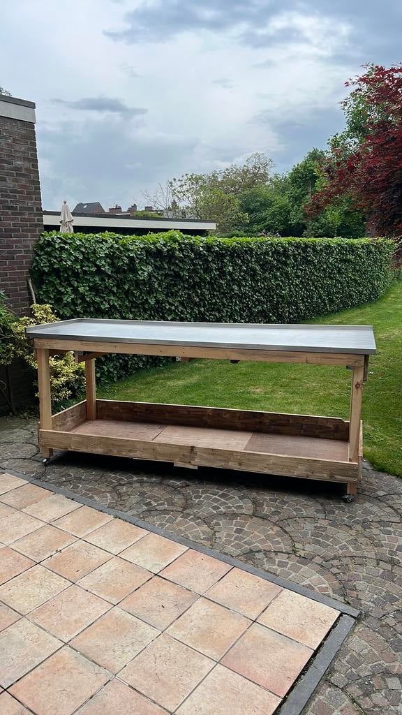 Werkbank met inox werkblad 265cm L x 83cm D, Enlèvement, Utilisé, 70 à 120 cm