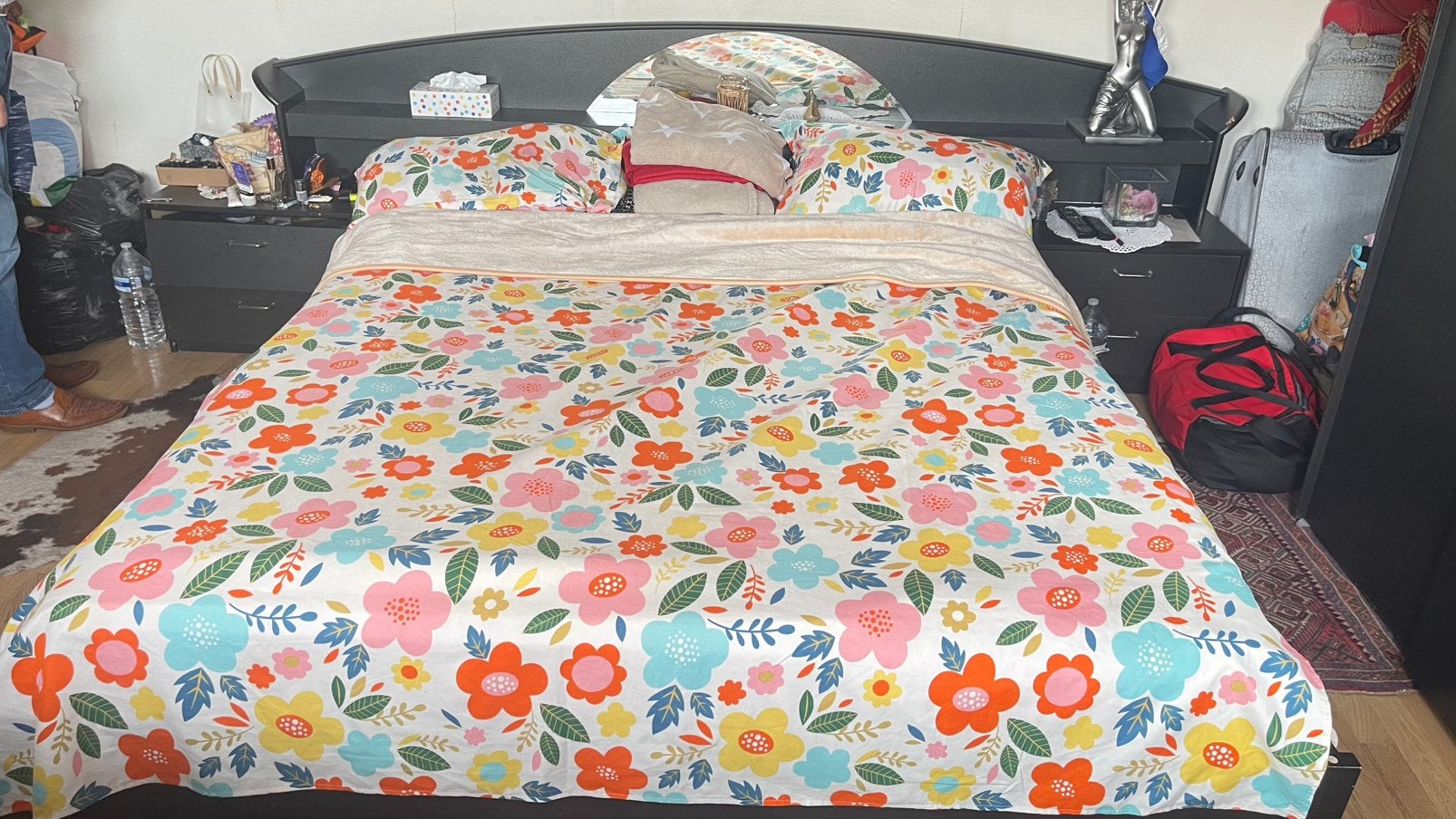 lit 2 personnes + matelas + commode super etat !, Enlèvement ou Envoi, Utilisé, Deux personnes, Noir