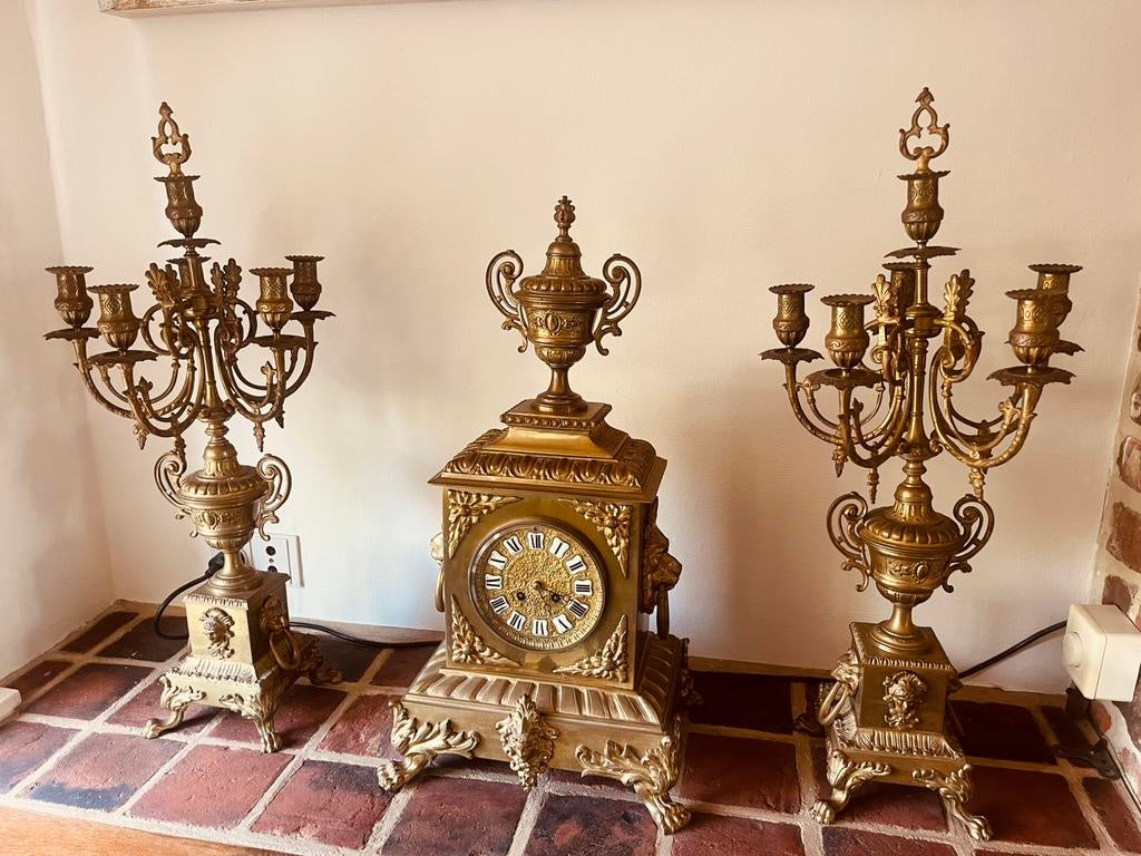 Schouwgarnituur 3 delig, Antiek en Kunst, Ophalen