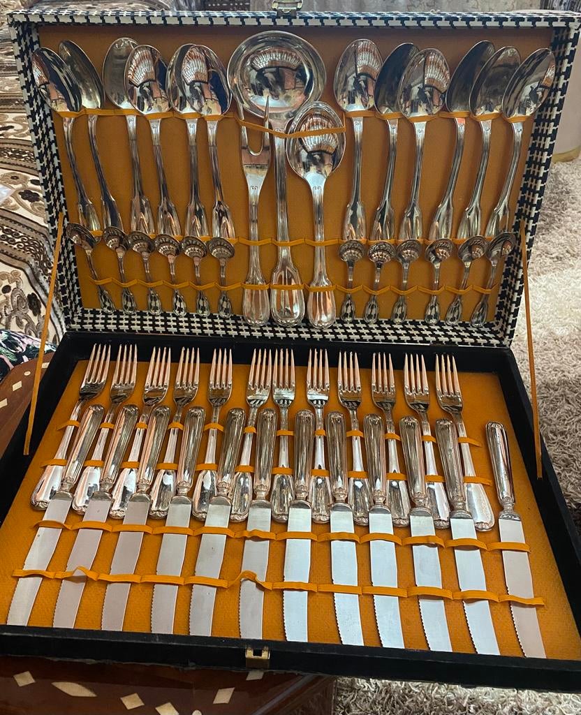 Massief zilveren bestekset 800 in koffer, Antiek en Kunst, Ophalen, Zilver