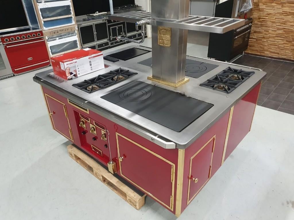 🔥Luxe fornuis Molteni Eiland Bordeaux Rood & Messing, Ophalen, 60 cm of meer, Zo goed als nieuw, Gas