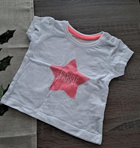 Primark wit t-shirt sparkle 62, Kinderen en Baby's, Babykleding | Maat 62, Ophalen of Verzenden, Zo goed als nieuw, Meisje, Shirtje of Longsleeve
