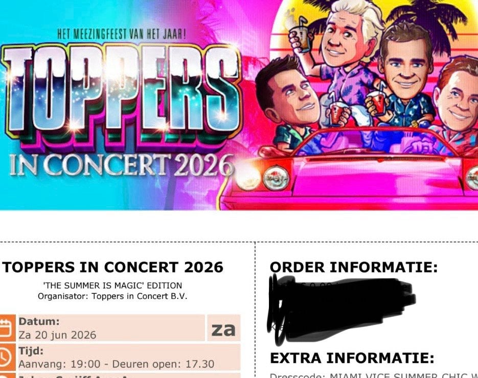 3 tickets te koop voor zaterdag 20 juni, Tickets en Kaartjes, Drie personen of meer