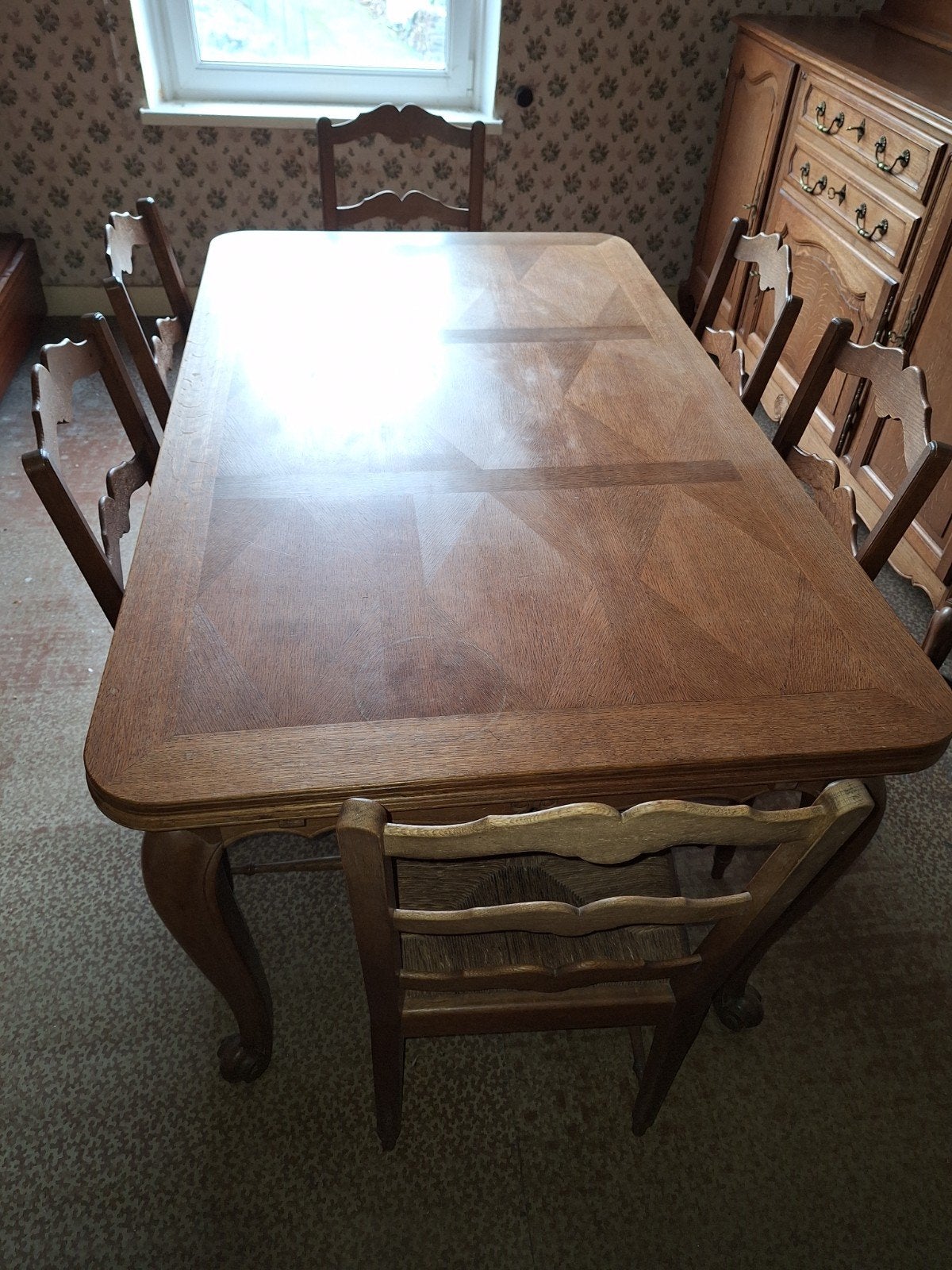 Volledige eetkamer, Huis en Inrichting, Ophalen, Gebruikt, Ancien, 4 tot 6 stoelen