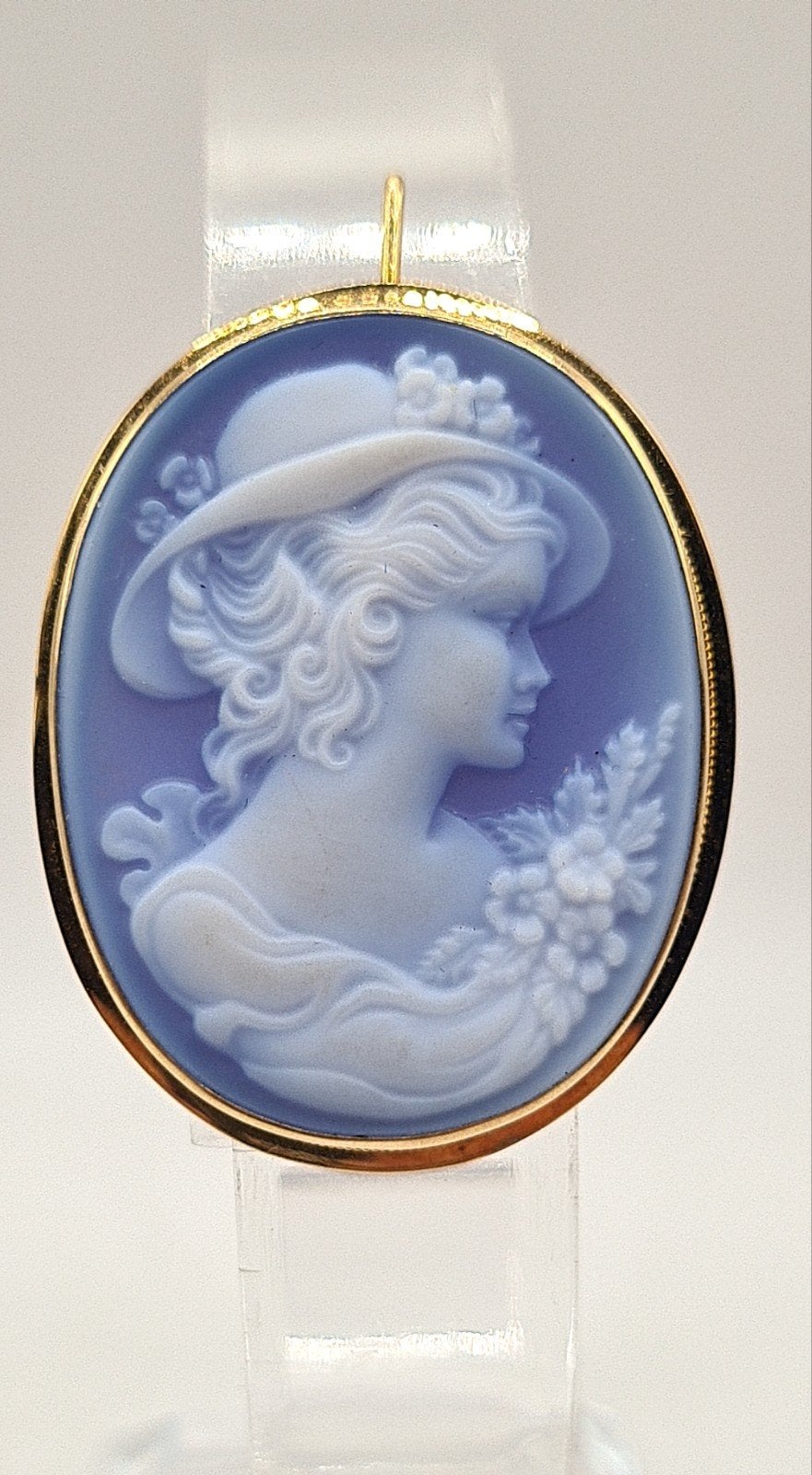 Grote 18k 750 gouden camee van blauwe agaat, Antiek en Kunst, Ophalen of Verzenden