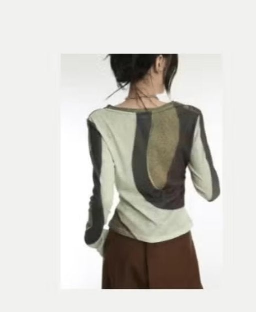 Vintage top Y2K grunge stijl Patchwork design lange mouwen, Ophalen of Verzenden, Nieuw, Maat 36 (S)