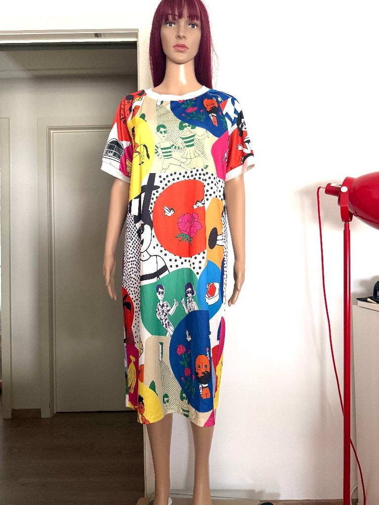 Colorful Abstract Graphic Print Oversized Dress, Maat 38/40 (M), Meerkleurig, Ophalen of Verzenden, Zo goed als nieuw