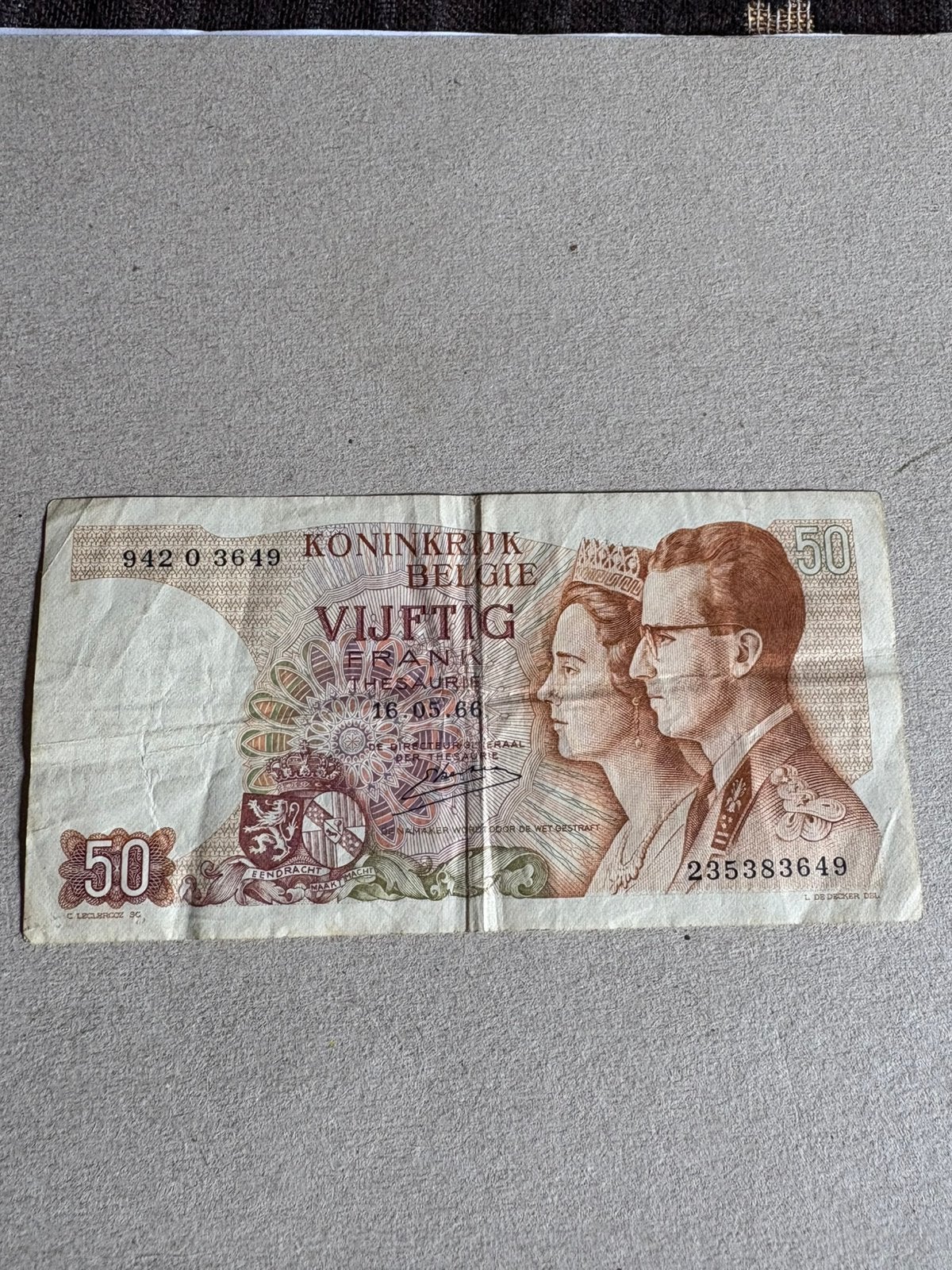 Billet belge de 50 francs 1966, Enlèvement ou Envoi, Billets en vrac