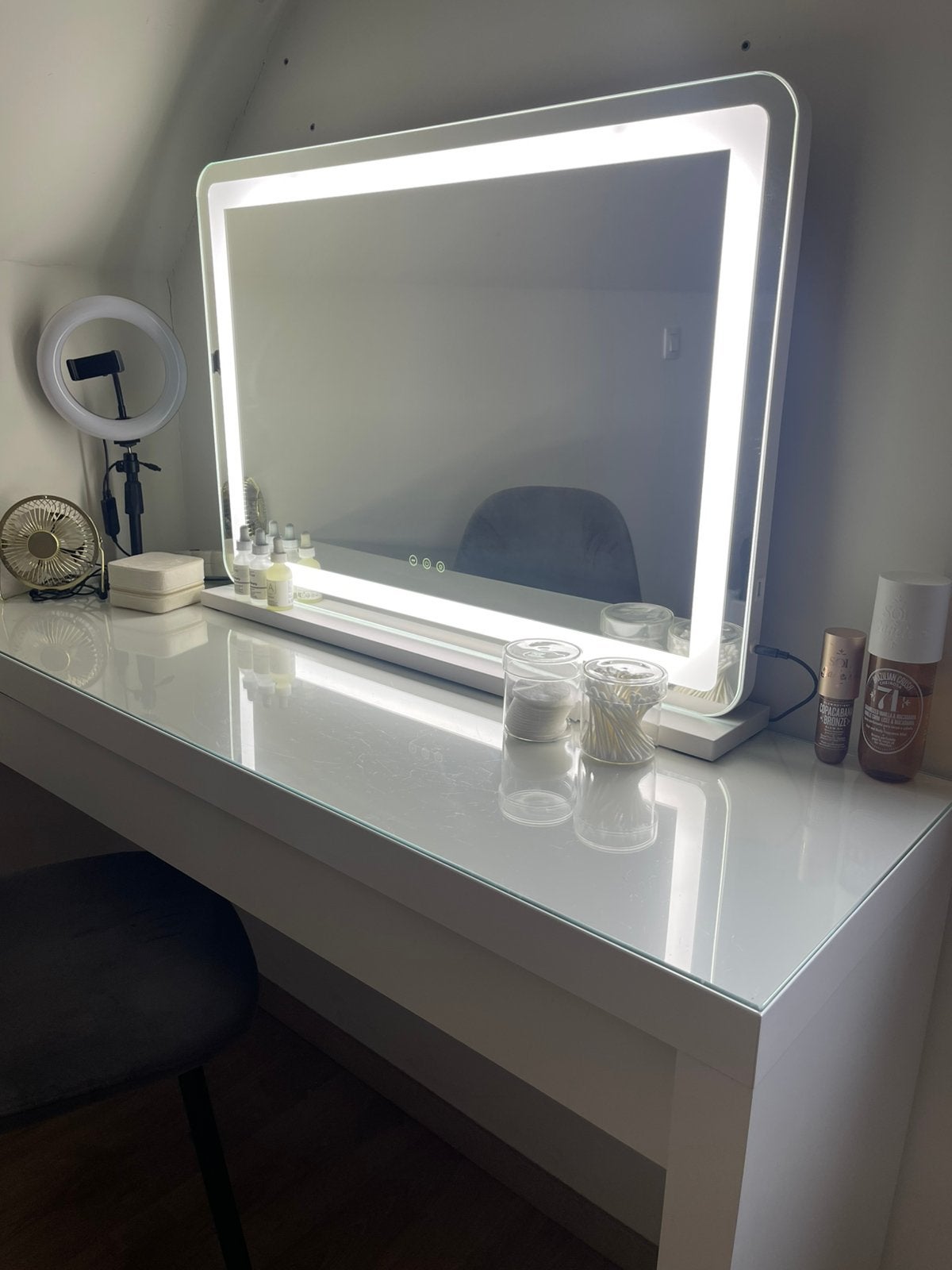 Witte IKEA MALM kaptafel met Hollywood LED-spiegel, Ophalen, Zo goed als nieuw