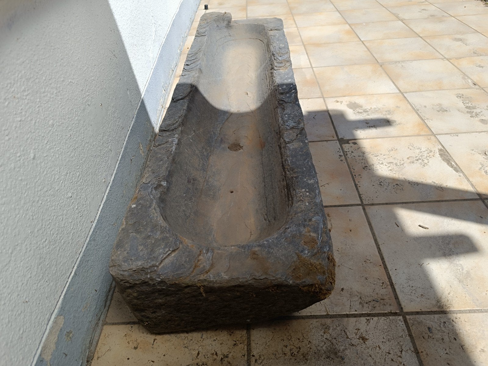 Eeuwenoude monolithische leistrog van 1,50 m — authentiek, Tuin en Terras, Ophalen, Gebruikt