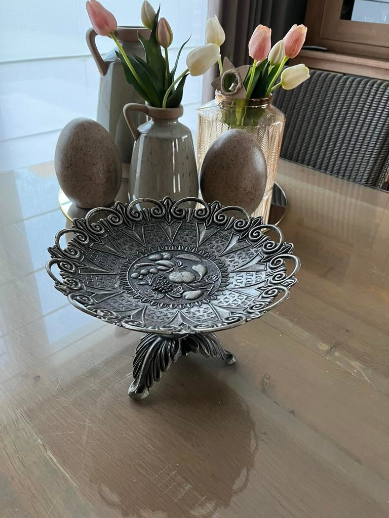 Excentrieke vintage tinnen fruitschaal, Huis en Inrichting, Woonaccessoires | Etagères, Ophalen of Verzenden, Zo goed als nieuw