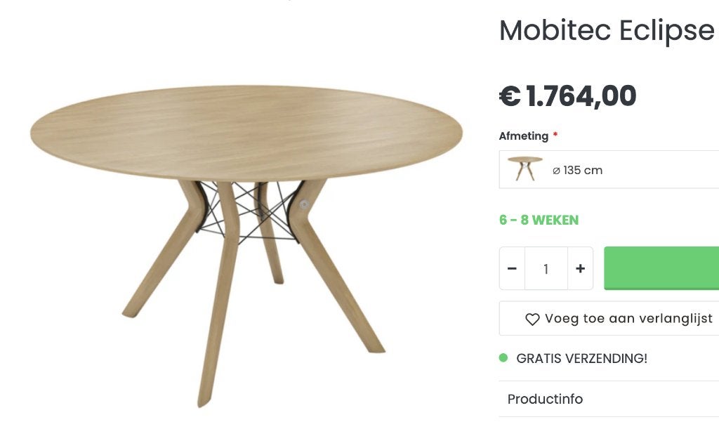 Mobitec Eclipse 135 cm. Chêne massif., Maison & Meubles, Enlèvement, Utilisé