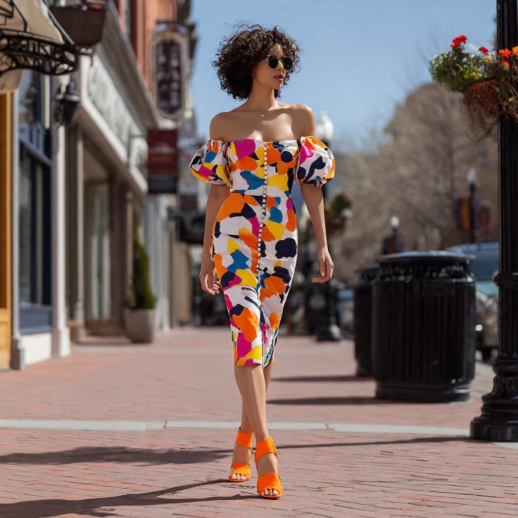 Motif de robe abstrait aux couleurs vives nouveau, Vêtements | Femmes, Robes, Neuf, Taille 38/40 (M), Passion couleur, Multicolore