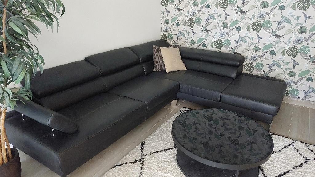 Hoekzetel zwart leer, Huis en Inrichting, Ophalen, Gebruikt, Leer