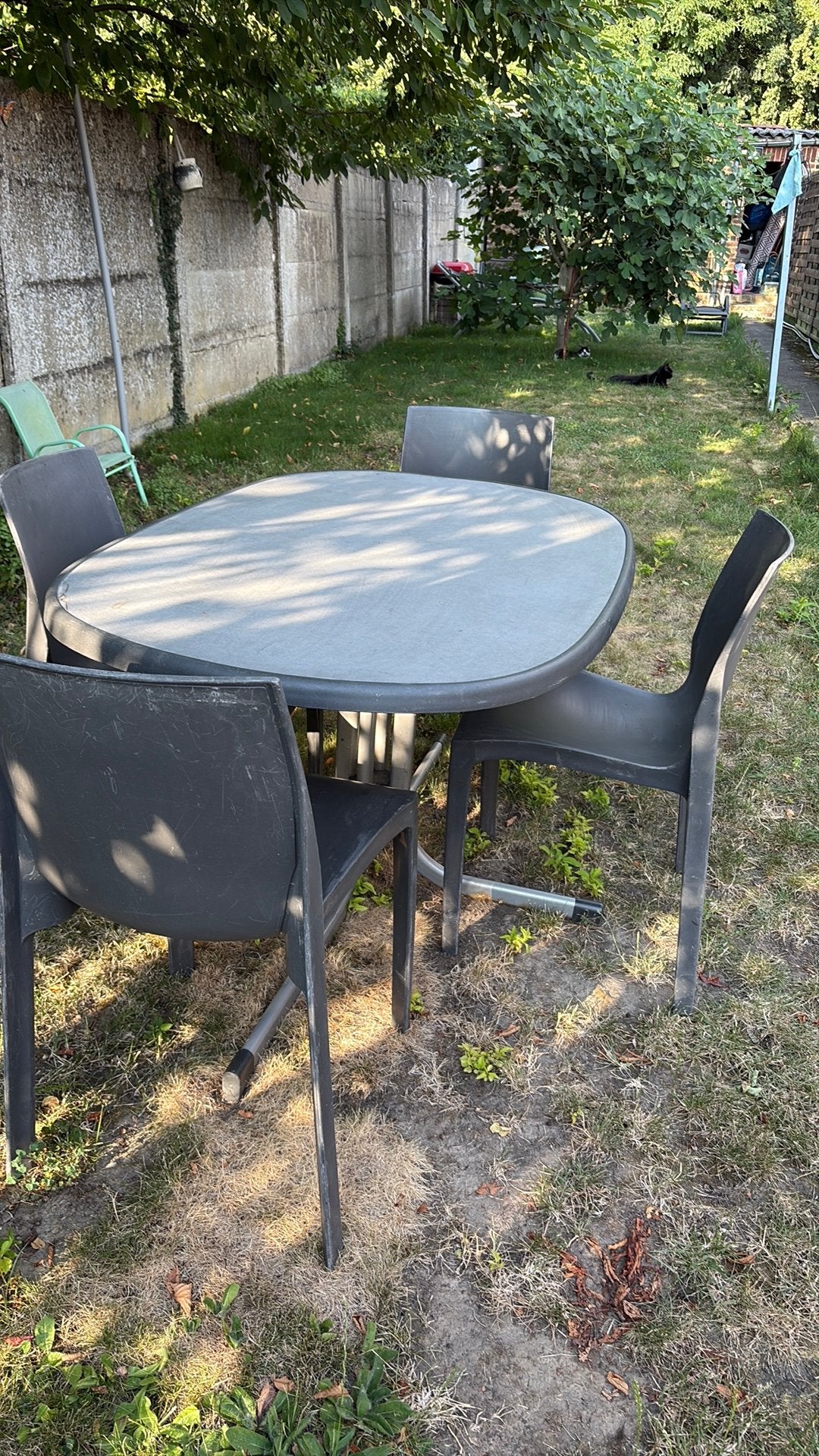 Table de jardin pliable plus 4 chaises gris anthracite, Chaise, Synthétique, Utilisé, Sets de jardin