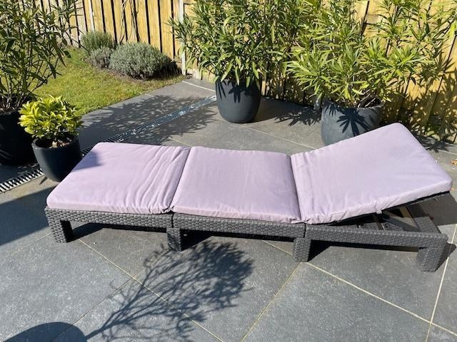 Ligbed voor Tuin/Terras + Kussen – Gebruikte staat, Ophalen, Gebruikt, Plastic, Verstelbaar