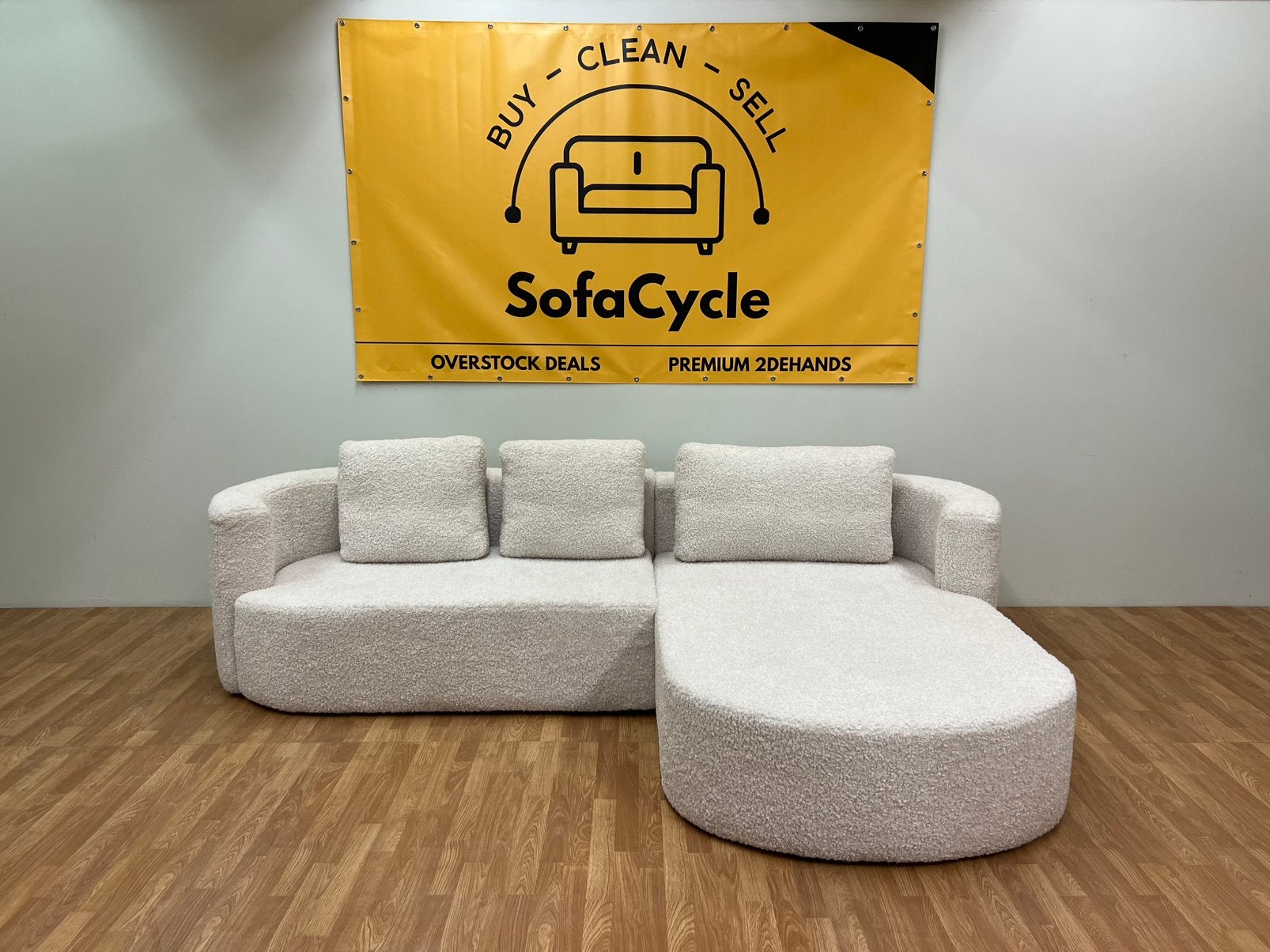 Nieuwe wollen Hoekzetel met slaapbedfunctie en opbergkoffer, Nieuw, Ophalen of Verzenden, Stof, SofaCycle