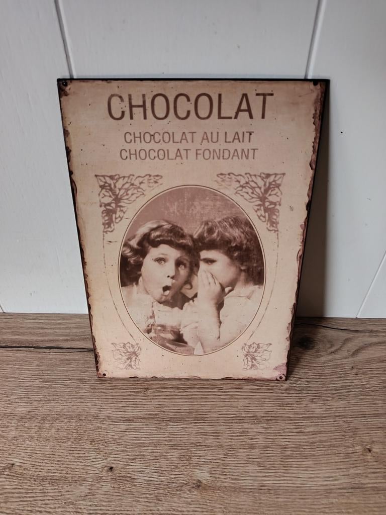 Metalen bordje Chocolat 27cm  x 19 cm, Ophalen