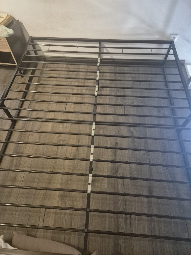Cadre de lit double 160x200 — métal noir, sommier à lattes, Enlèvement, Utilisé, Sommier, 200 cm