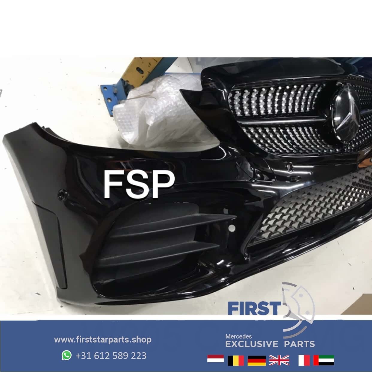 W205 C205 FACELIFT C43 AMG VOORBUMPER Mercedes C Klasse 2019, Gebruikt, -, Voor, Ophalen of Verzenden