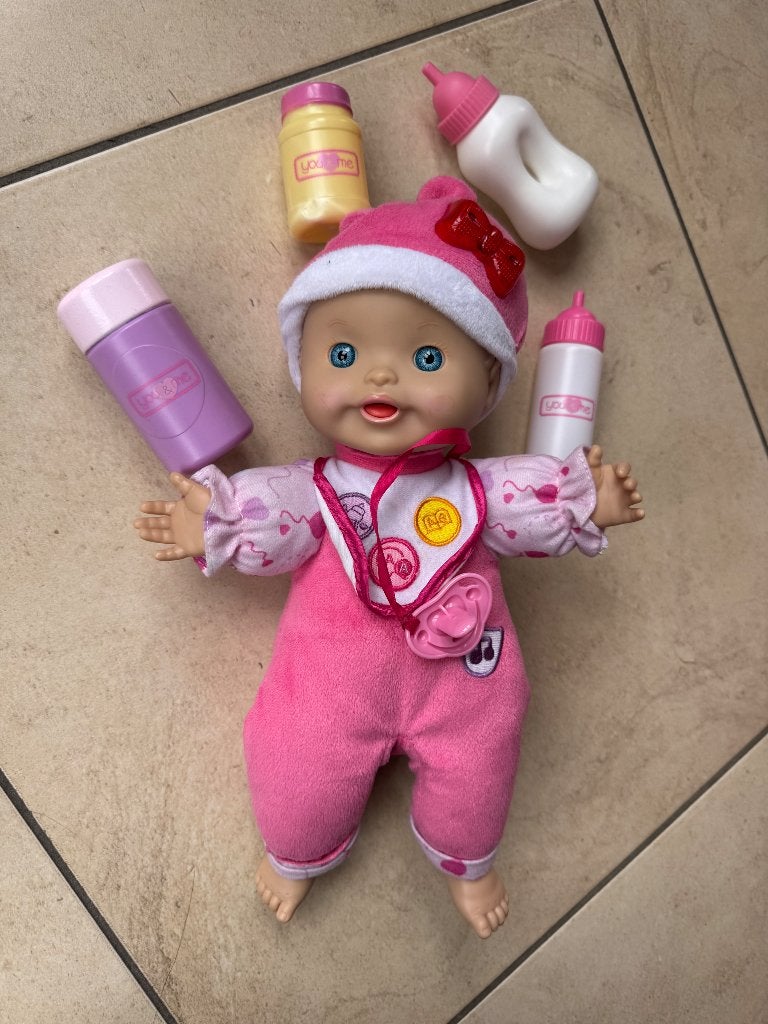 Schattige pop (30 cm) die geeuwende geluidjes maakt, Ophalen, Zo goed als nieuw, Babypop