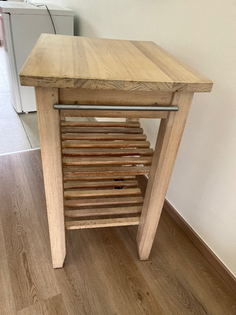 Keuken werkblok op wieltje in hout, Ophalen, Gebruikt, Beige, 50 tot 100 cm