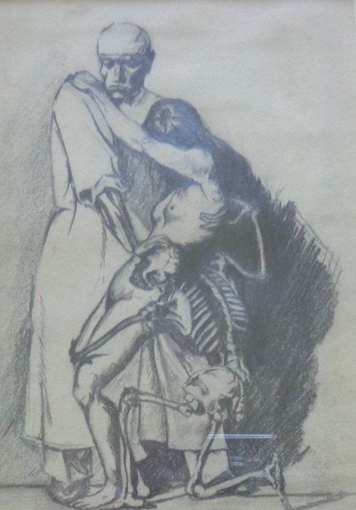 ONBEKEND / MEMENTO MORI / ORIGINEEL WERK / 25x20cm / KADER, Ophalen of Verzenden, Origineel werk, Papier