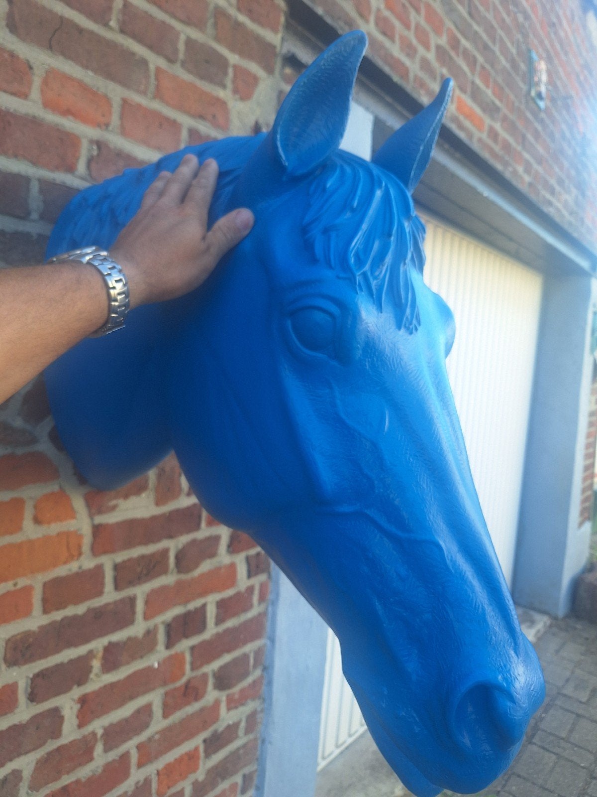 Paardenhoofd van Ottmar Hörl, Antiek en Kunst, Kunst | Designobjecten, Ophalen, Beeld, Blauw, Kunststof