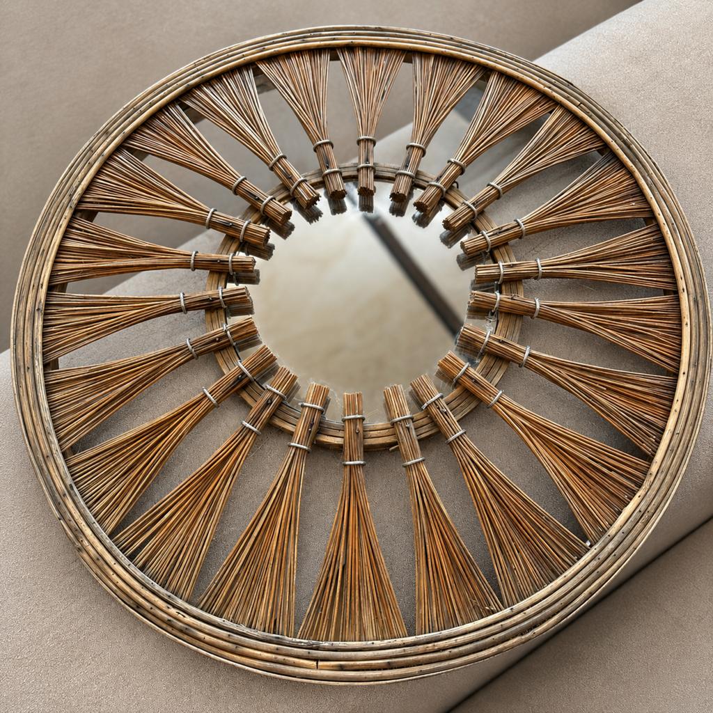 Set van 2 vintage rotan spiegels / boho wanddecoratie, Ophalen