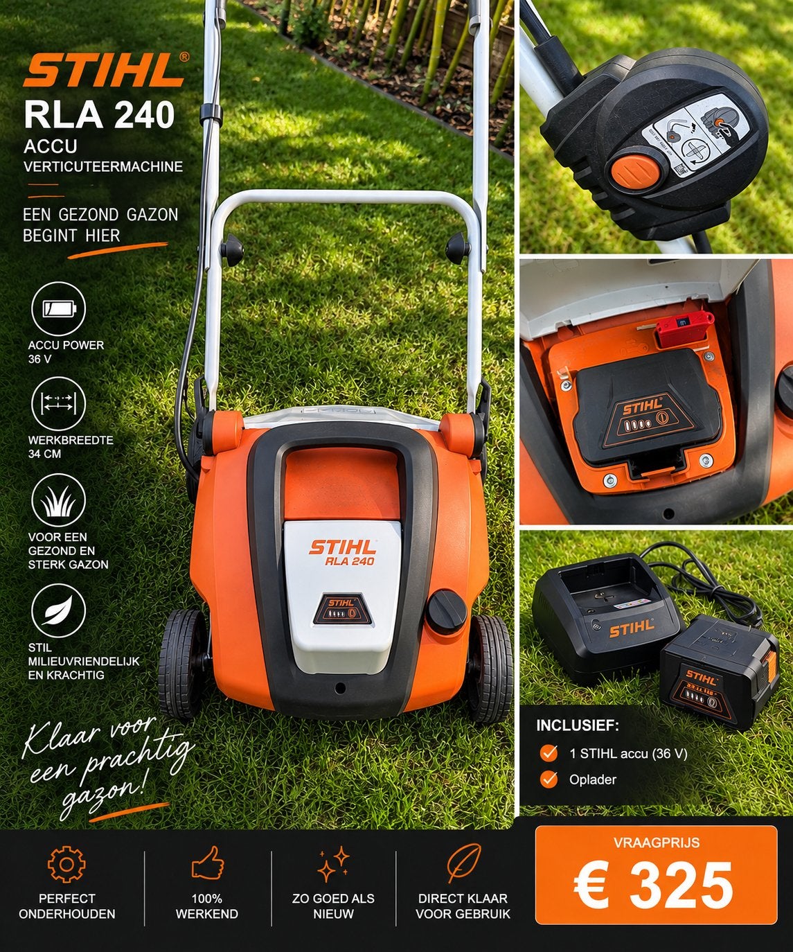 STIHL RLA 240 accu verticuteermachine, Ophalen, Zo goed als nieuw