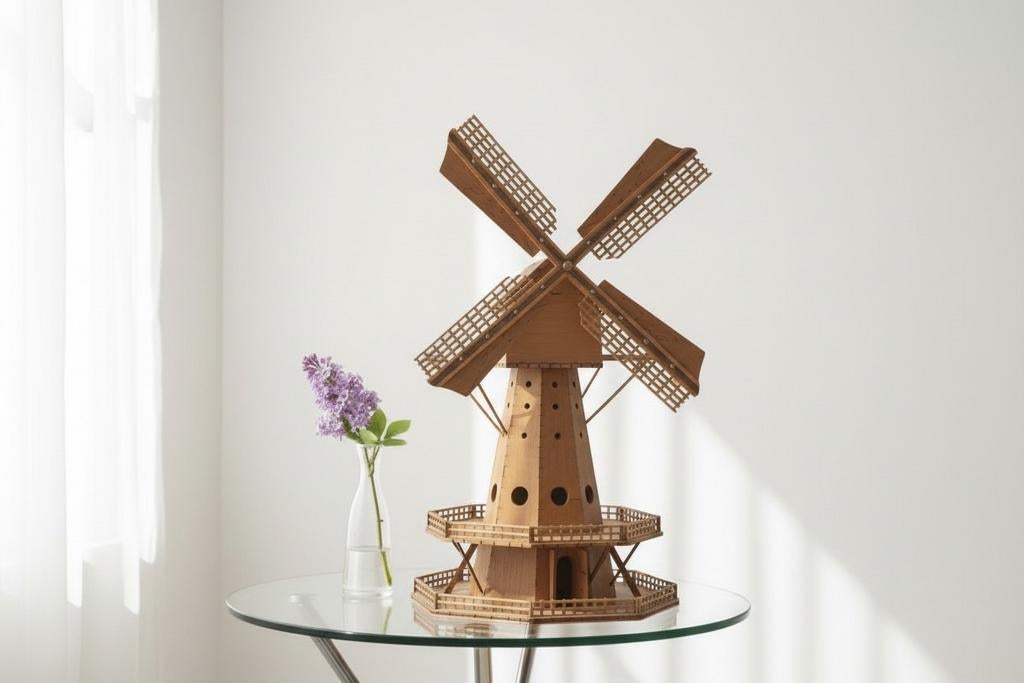 Beau modèle de moulin à vent en bois avec mécanisme musical, Enlèvement